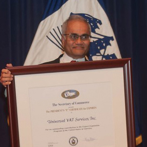 Raj Shah receives export award for Universal VAT Services from U.S. Commerce Department