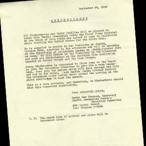 Prime Minister Jawaharlal Nehru visits California