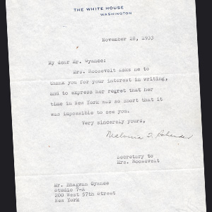 Letter from First Lady Mrs. Roosevelt