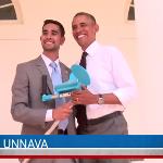 Partha Unnava demonstrates his crutch invention to President Obama